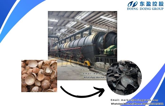 Installation de pyrolyse de coques de noix de coco